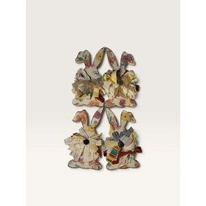Set of 4 Shabby Chic Floral Wooden Easter Bunny Easter Table Decor